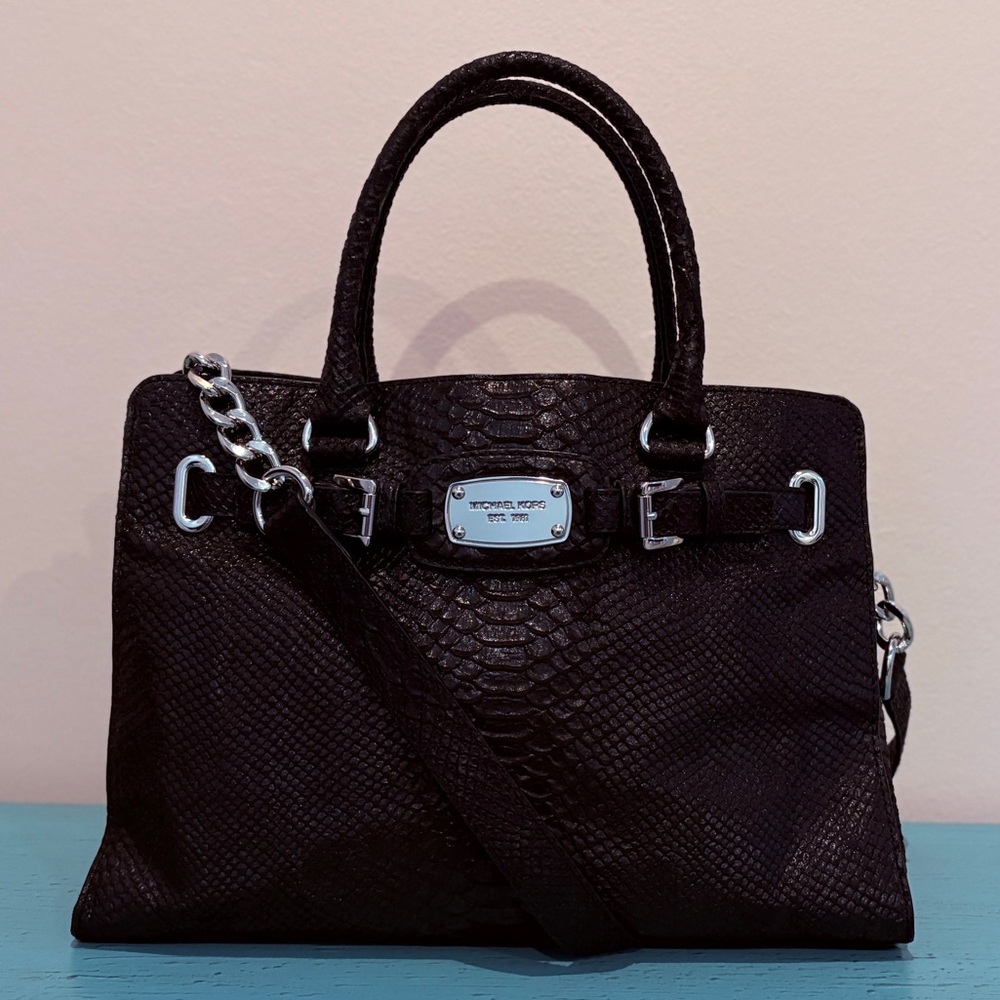 Michael Kors Black Python Leather Hamilton Purse